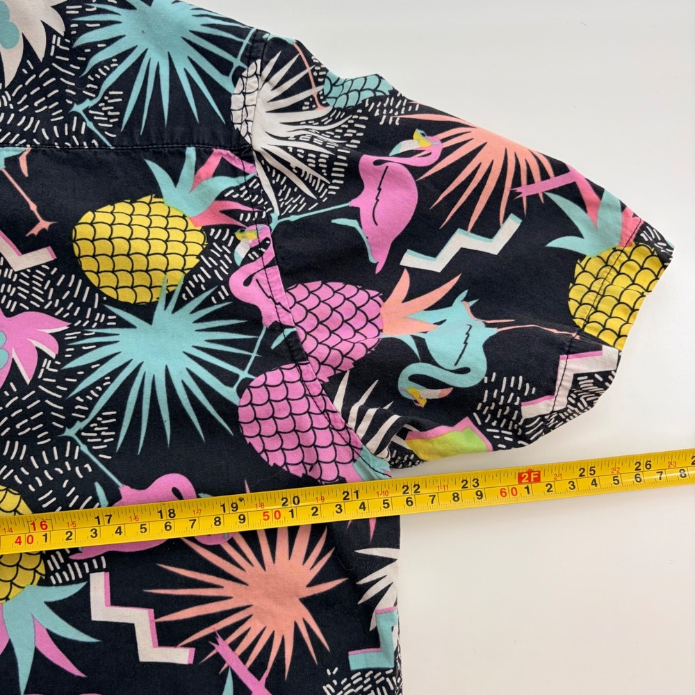NEFF Mens M Flamingo Pineapple Tropical Print Button Down Shirt Black Vacation - Picture 6 of 8